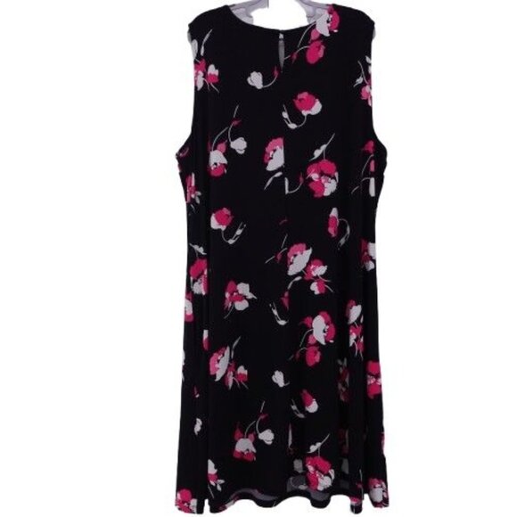 NWOT Susan Graver Liquid Knit Sleeveless Dress with Pockets Black Floral Plus Sz - Picture 1 of 6